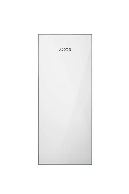 Glasplatte von AXOR, rechteckig, mit spiegelnder Oberfläche. Die Platte eignet sich zur Wandmontage und bietet eine klare Reflexion.